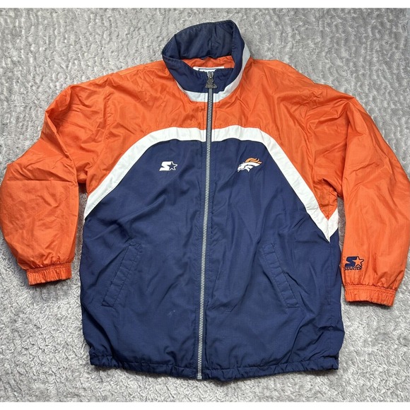 Vtg Denver Broncos‎ Jacket Mens L Blue Orange Starter Pro Line 90s NFL Football - Picture 1 of 8